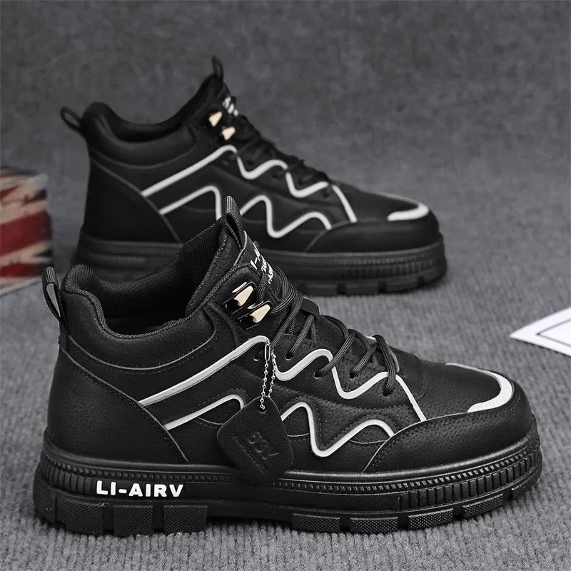 

Модные мужские кроссовки 2025 года, модные ботильоны для мужчин, повседневная обувь на плоской подошве, зимние теплые кроссовки, роскошные водонепроницаемые мужские короткие ботинки 44 чёрный