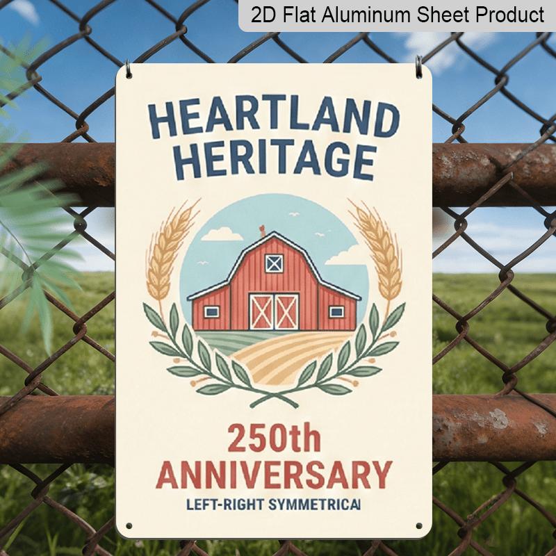 

2D Flat Decoration Aluminum Sign 7.87*11.8 Inch Plaque America 250 Years of Freedom Rustic- Americana Red Barn with Wheat for 250th Anniversary 20*30cm