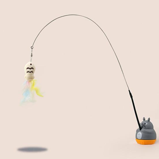 Rotating Cat Teaser Stick Interactive Cat Toy with Feathered Teaser Heads 360-Degree Rotating Base Detachable Wand Self-Play Toy for Small Medium