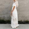 Women's Elegant V-neck Short-sleeved Lace Bride Long Dress Long Dress Wedding Bridesmaid Party Dress