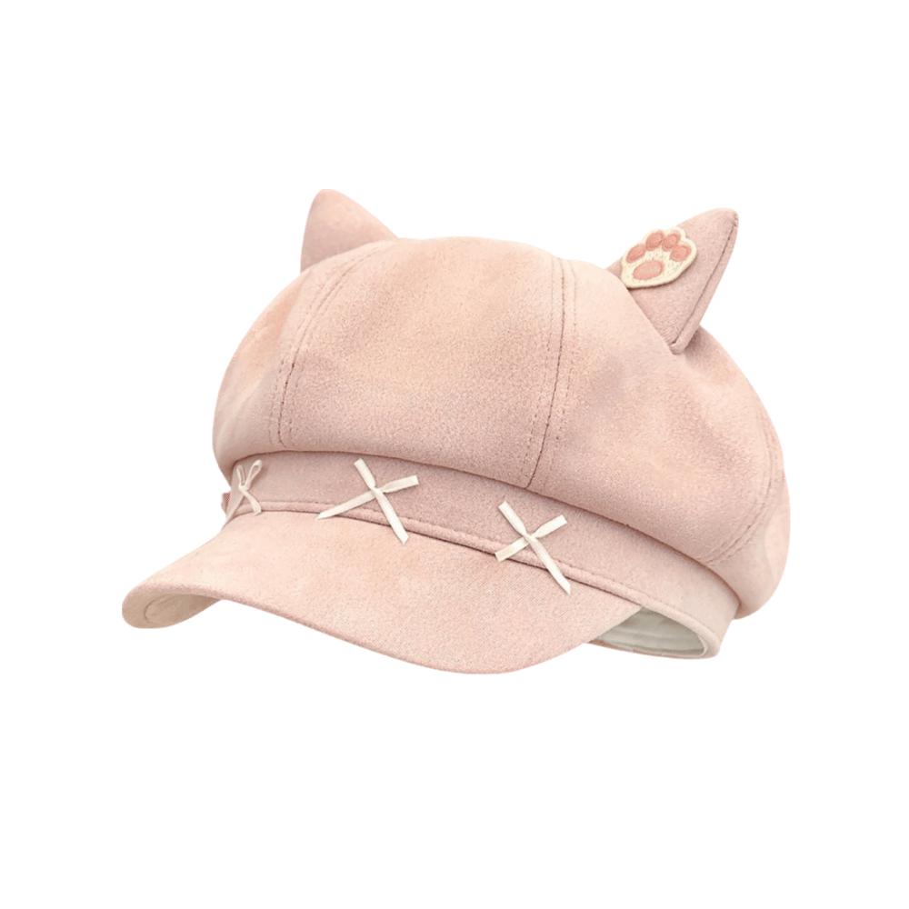 Cat Ear Winter Hat Warm Octagonal Hat Cute Beret Cap Women