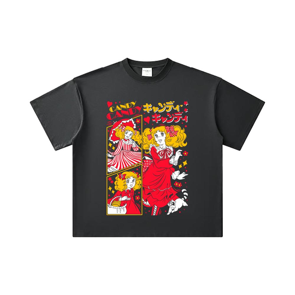 T-shirt unisexe en coton épais 260 g/m², fil double 32, 100 % coton, impression Candy Candy V2