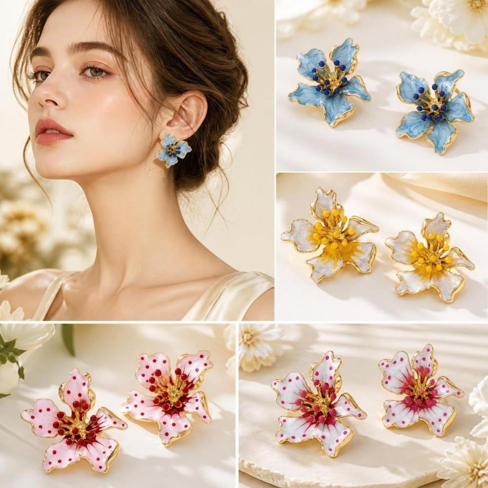 High-End Finish Oil Drop Flower Earrings Retro Enamel Flower Petal Earrings  Wedding Party