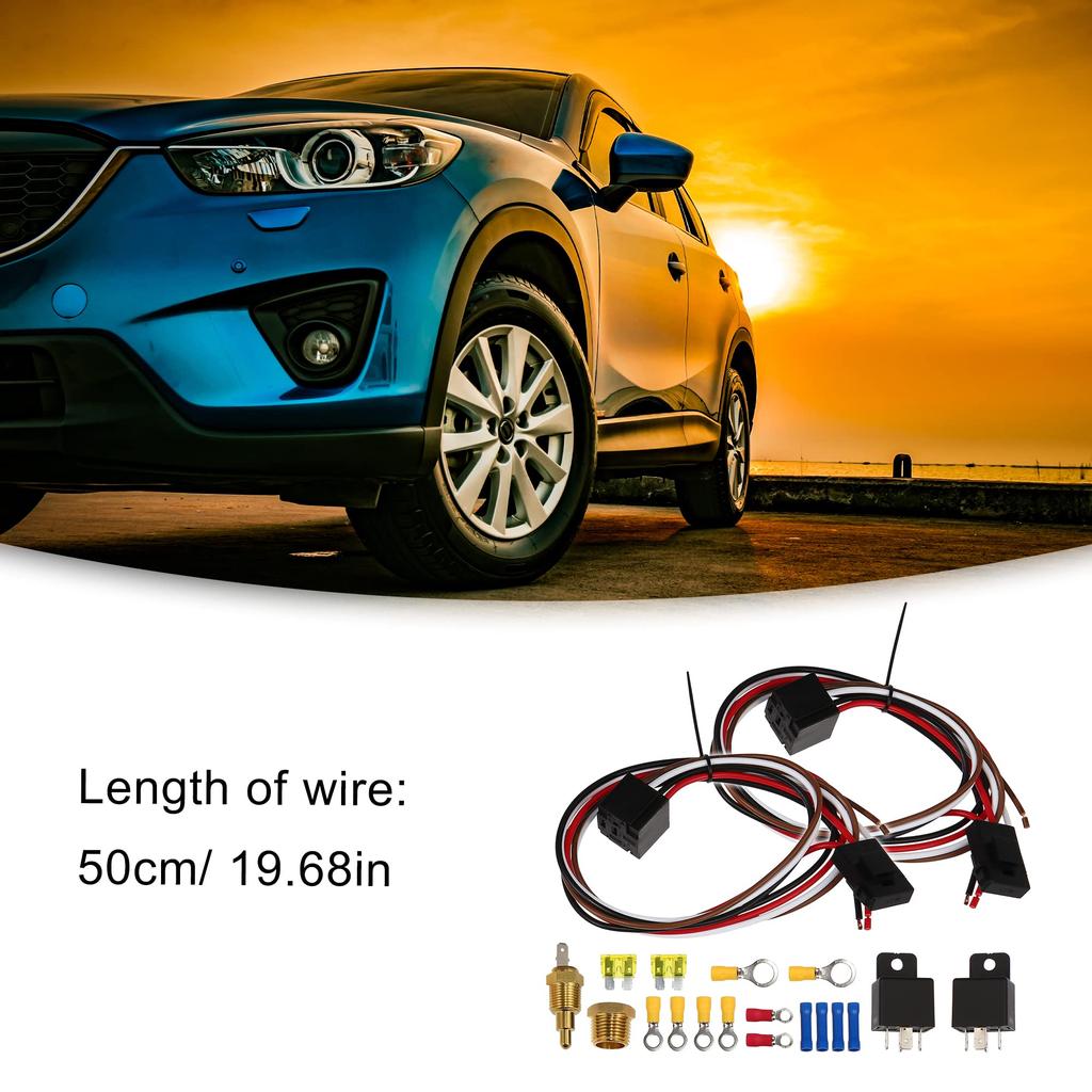 ACROPIX Dual Electric Fan Relay Kit with Thermostat Switch, 185 ON, 175 OFF, 40A, for Radiator Electric Cooling Fans, Black, 2 Pieces