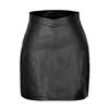 Women PU Leather Mini Skirt V High Waist Zipper A Line Short Skirt Fashion Slim Faux Leather Pencil Skirt European American Style
