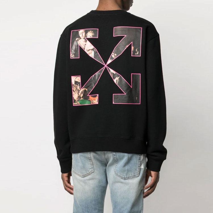 Off-White SS21 Arrows Pattern Print Crew Neck Long Sleeve Sweatshirt Regular Fit Men Tops Black OMBA025S21FLE0091001