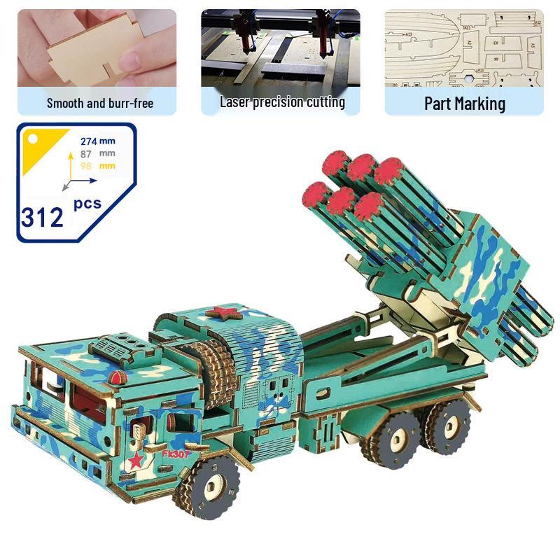 Handmade 3D Wooden Military Tank Model Puzzle for Children