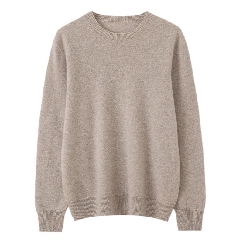 Women's Round Neck Cashmere Sweater - 100% Knit, Versatile Long Sleeve for Autumn/Winter Business Casual