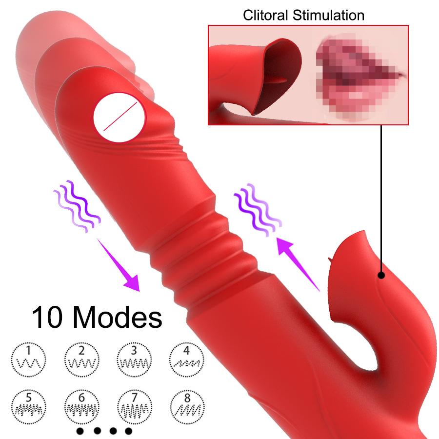 Doppelzungen-Vibrationsdildo mit wärmendem Teleskop-Rotationsvibrator für Frauen, Anal-Vaginal-Klitoris-Stimulator-Sexspielzeug