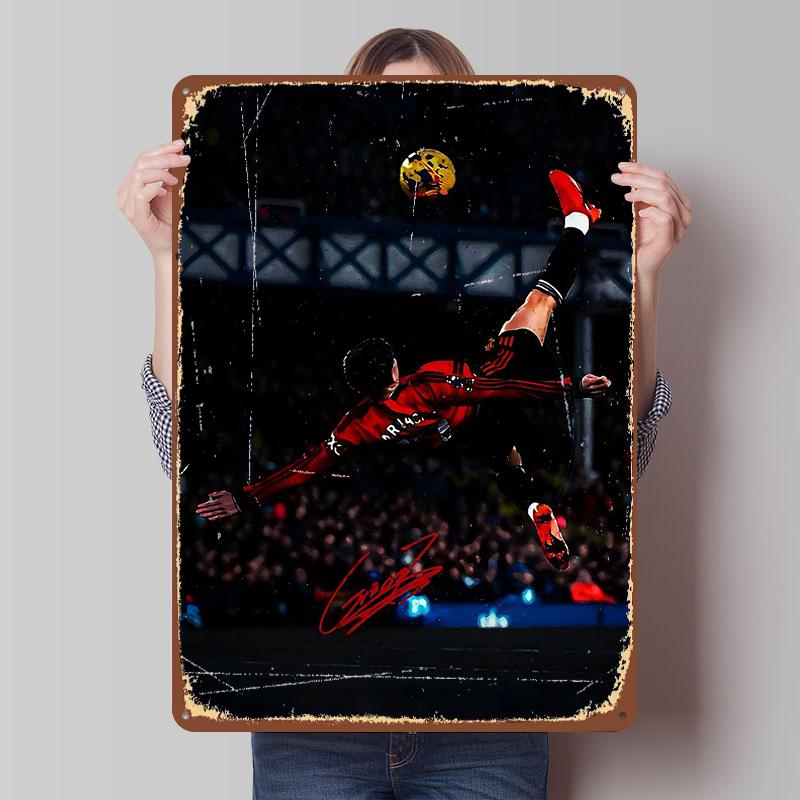 Alejandro Garnacho Bicycle Kick Tin Plaque Poster Customized Wall Art Retro Vintage Metal Signs for Room Mancave Decoration Home 7.9x11.8In(20x30cm)