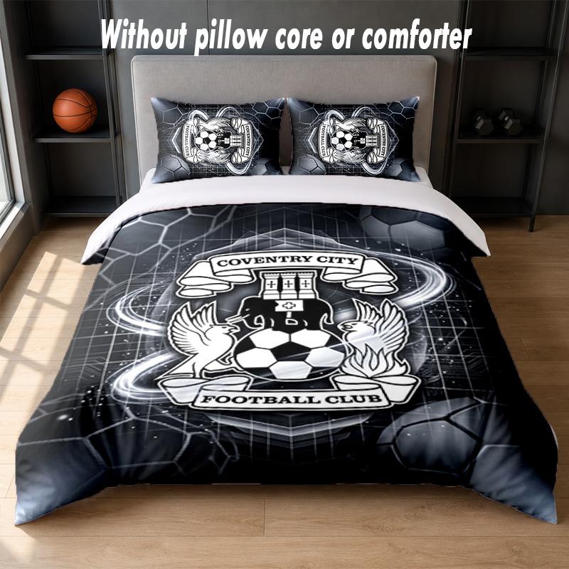 Coventry City Fußball Design Bett Bettwäsche Set 1 Bettbezug + 2 Kissenbezüge Weich Atmungsaktiv Haushalt Bettwäsche