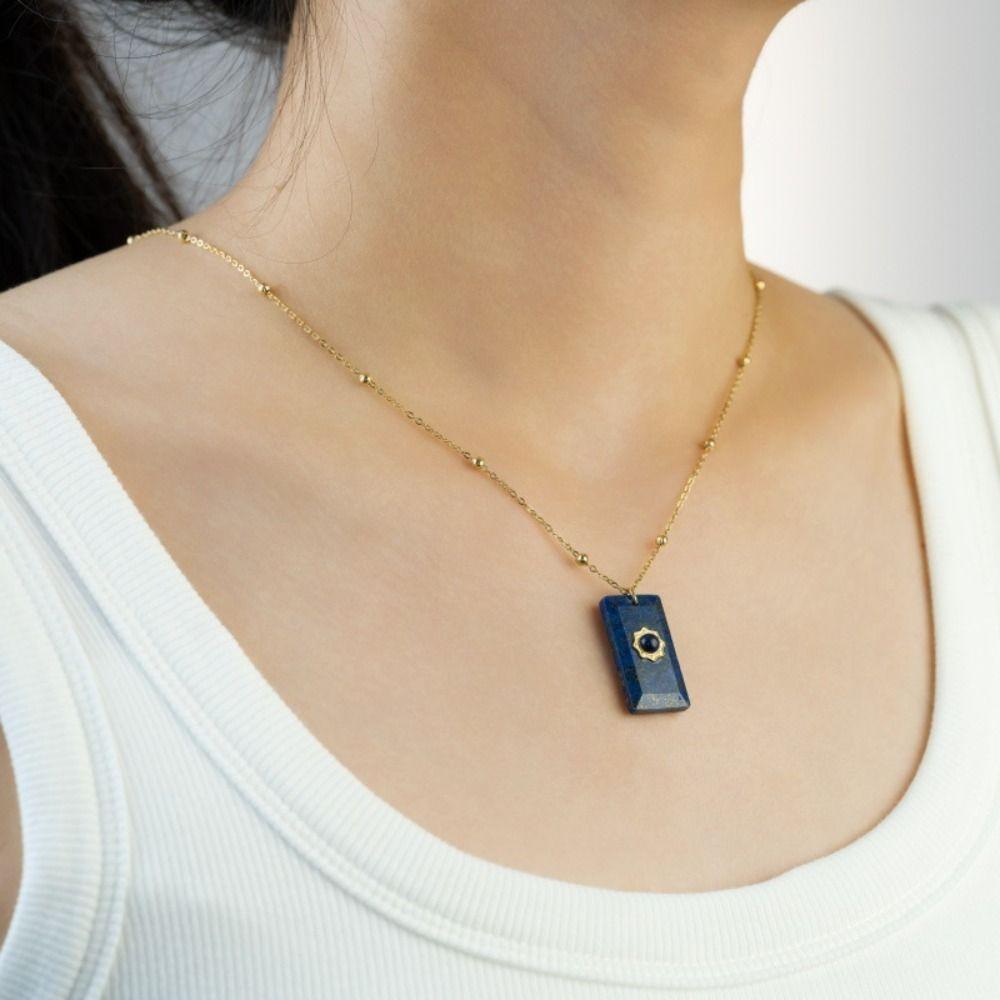 Pendant Square Neck Chain Vintage Sweater Chain Korean Chic Sun Stone Necklace  Women