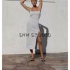 Spring New Women's Clothing Ins Style Silm Double-Sided Cloth Straight Collar Camisole Long Dress 3641317