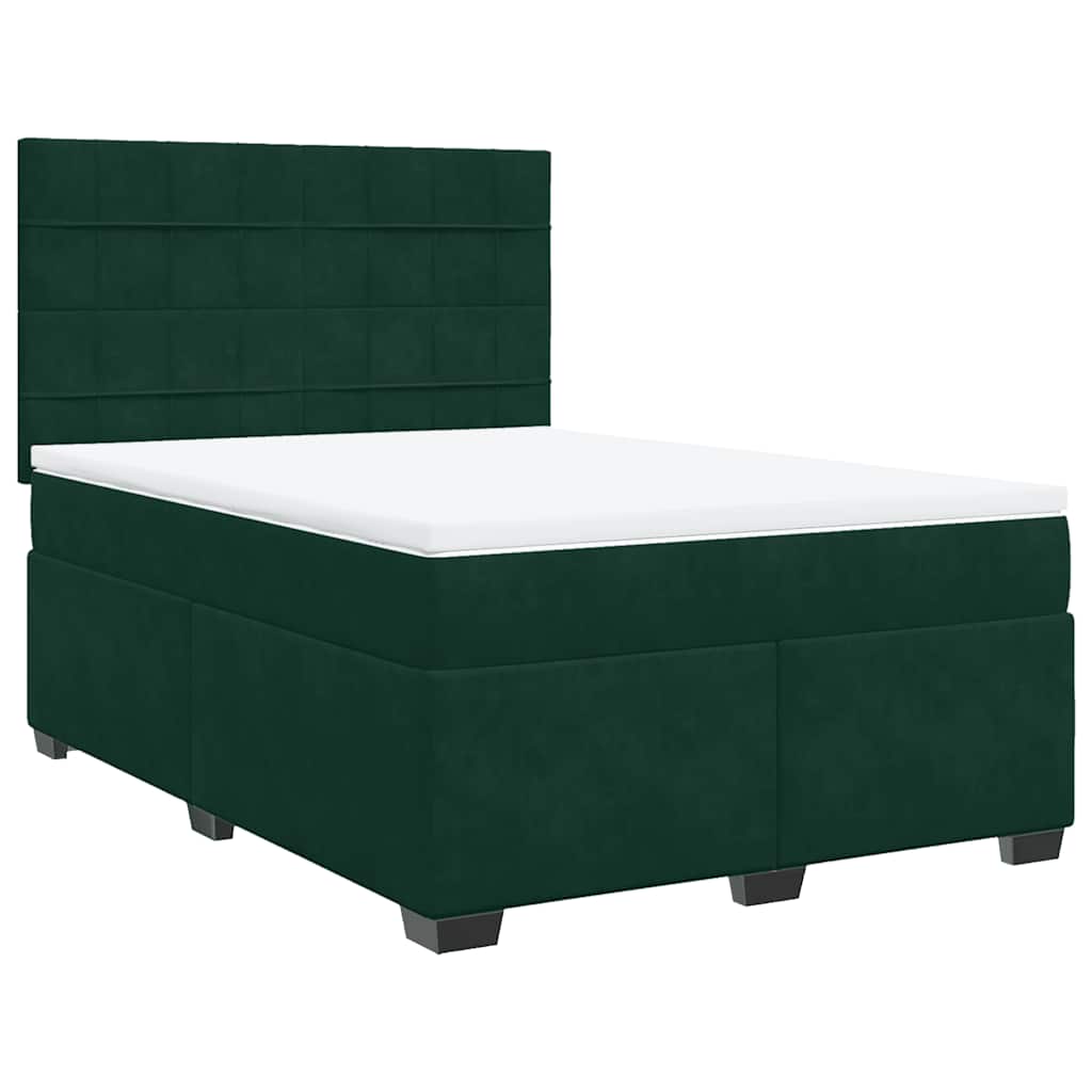 Box Spring Bed with Mattress Dark Green 140x200 cm Velvet