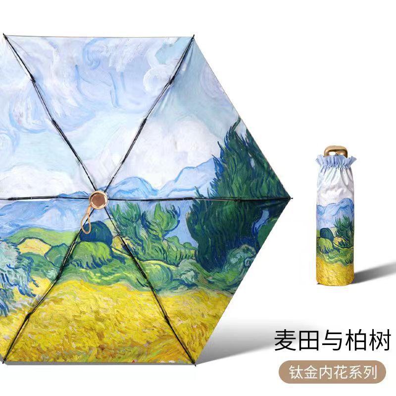 New UV protection sun umbrella flat 60% portable small sunscreen parasol oil painting female folding umbrella dual purpose