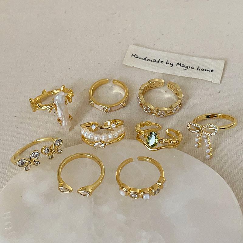 Niche Light Luxury Pearl Zircon Gold Open Ring Collection Female Simple Elegant Fashion Versatile Ring Ring