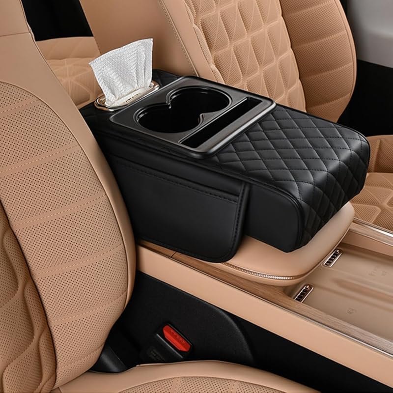 Car Armrest Cushion,5-In-1 Center Console Cover With 2 Storage Bags Cup Holder, Tissue Box Slot, Phone Slot For Sedans, Car Accessories Interior