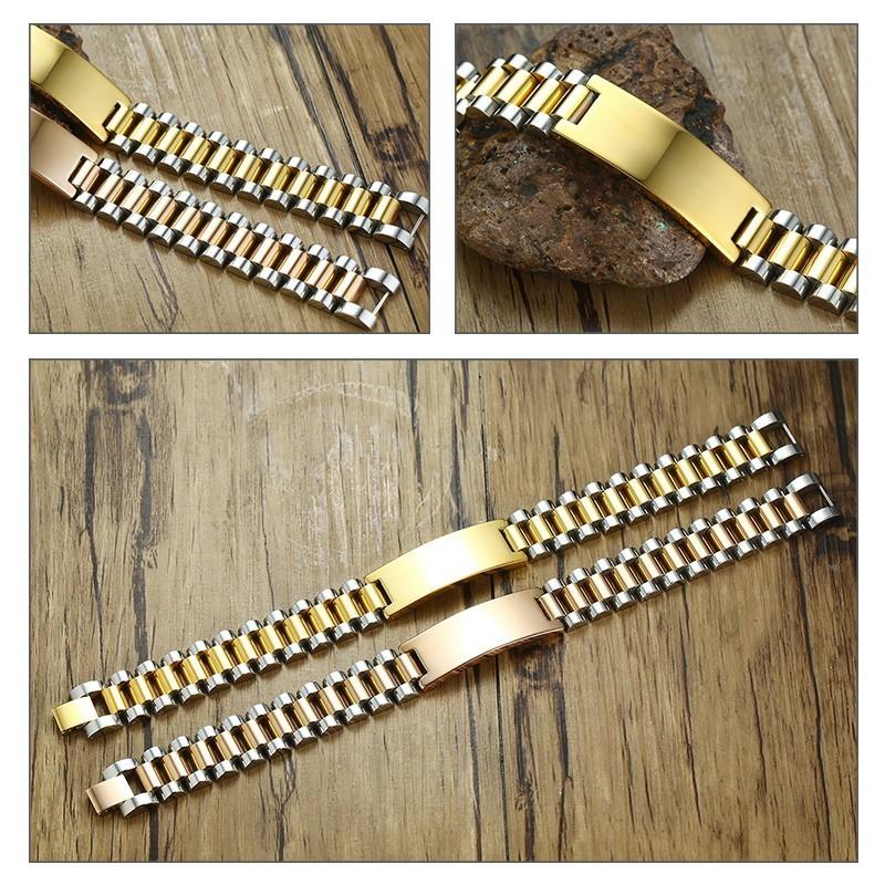 Vnox Free Custom Record Stainless Steel Bracelets for Men 15.5mm Wide Chunky Link Chain Bracelets Tough Man Gift for Dad Father
