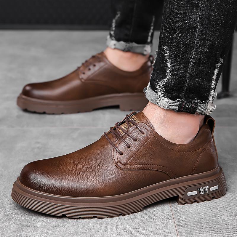 Men's Big Head Leather Shoes 2025 British Style Retro Platform Low-top Tooling Shoes Youth Martin Shoes 2025