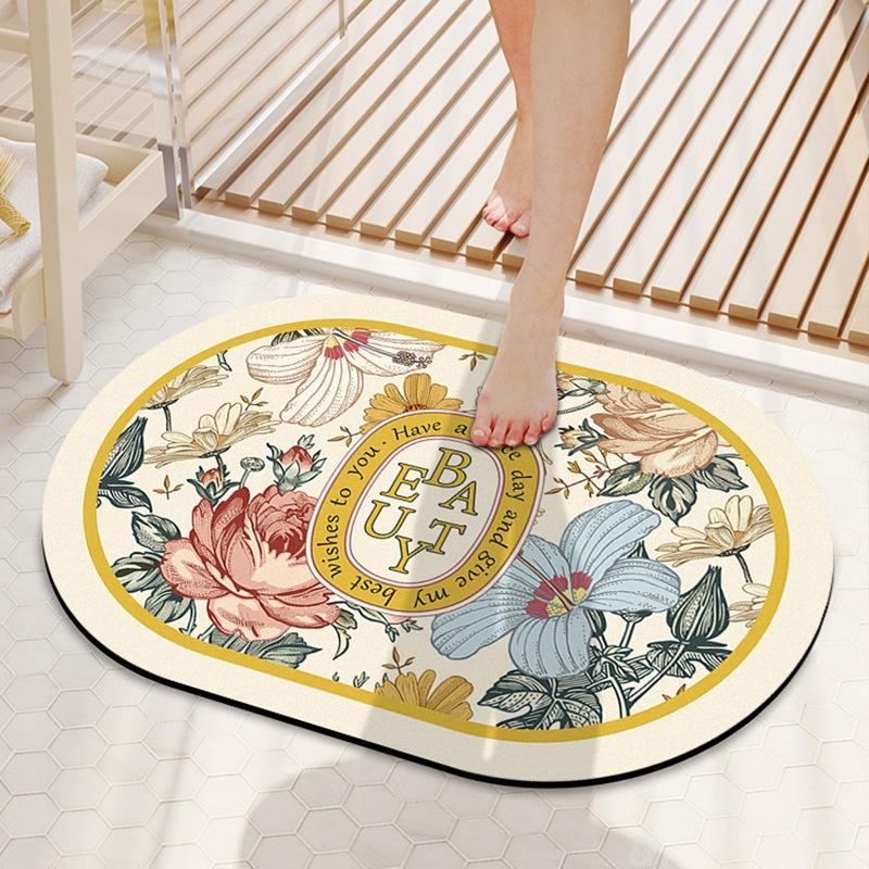 Rose Bathroom Door Non-slip Mat Diatom Mud Absorbent Soft Mat Toilet Toilet Carpet Quick-drying Mat