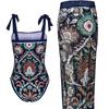 Printed Tie Back Sexy One Piece Bikini Swimsuit Two Piece Set With Cover Up Fashion Elegant Beach Vacation Outfit