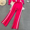 JPNTKY Fashion Set: Long-sleeved, Contrasting Color, V-neck Knitted Cardigan, Two-piece Set, High-waisted, Straight-leg, Wide-leg Pants