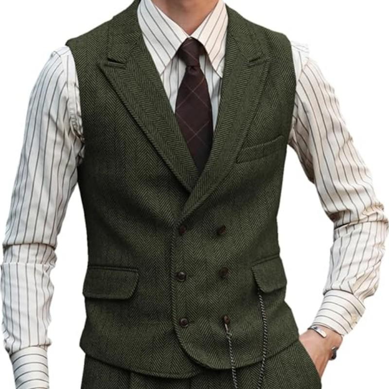 Men Vest Brown Suede Leather Gentleman Business Waistcoat Vintage Regular Slim Business Banquet Men Suit Vest