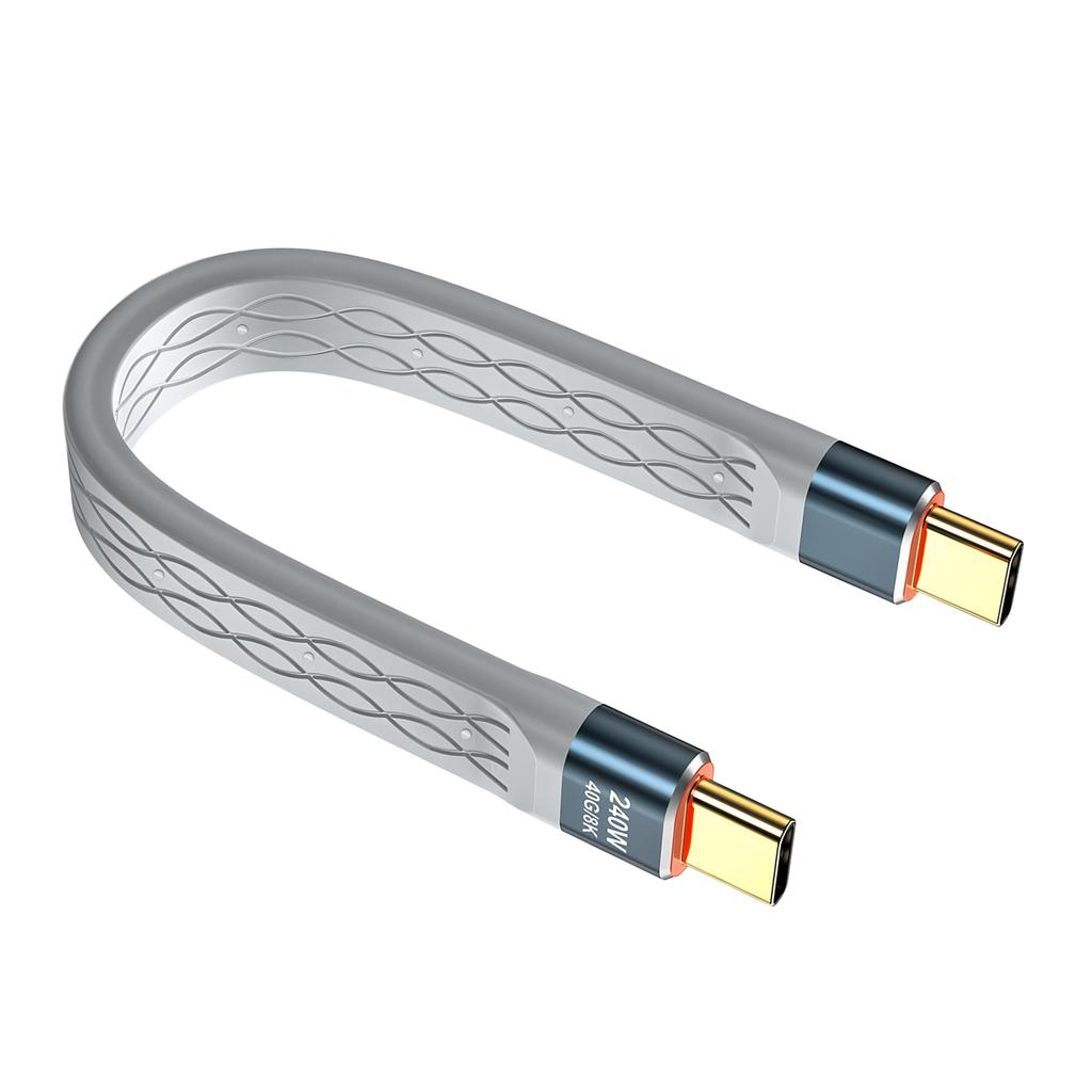 240W 40GB Short USB C To USB C Cable Fast Charging Type C Cord 40Gbps Data Transfer 8K Flat Data Charge Extension Cable