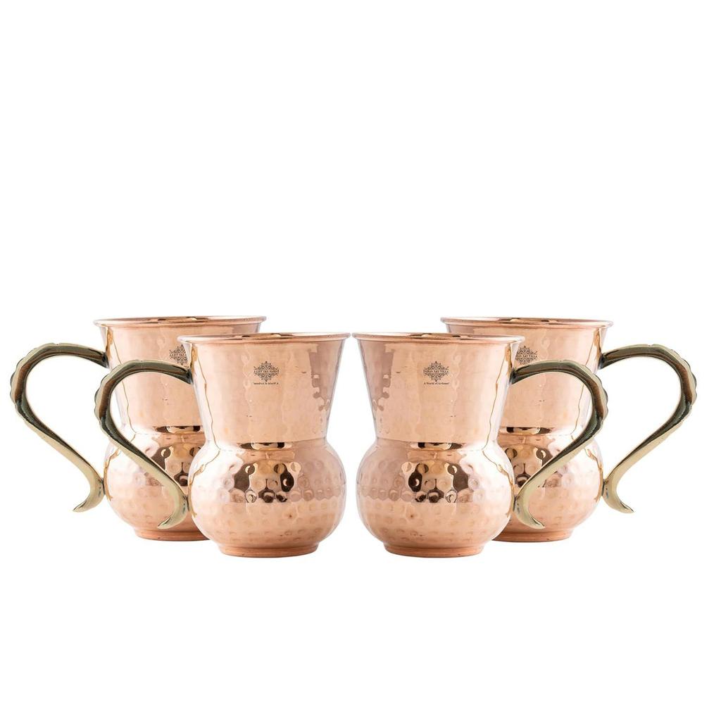 Pure Copper Mathat Shaped Hammered Design Moscow Mule Beer Mug Cup, Volume-400ML, Set of 4