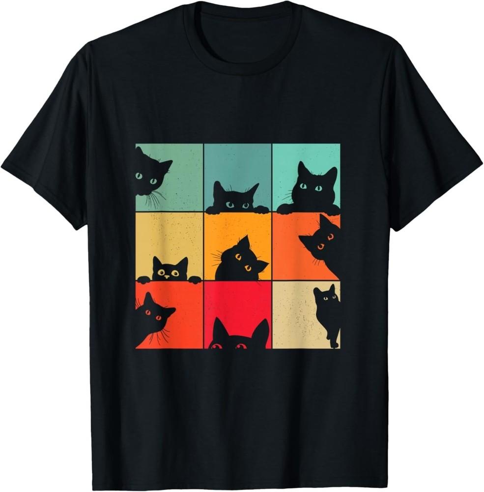 Funny Retro Vintage Curious Black Cat for Cats Lover T‑Shirt