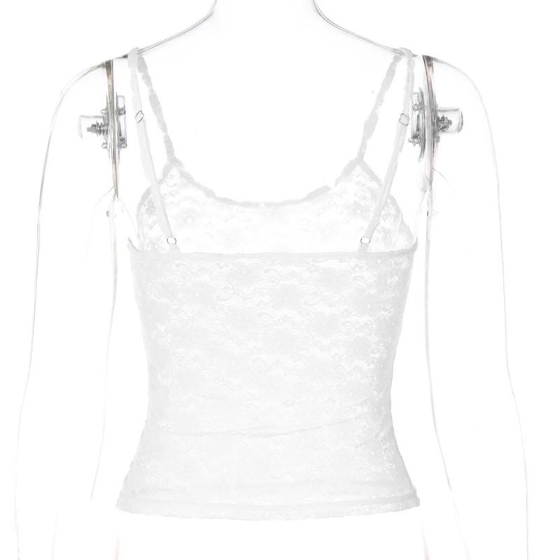 Sleeveless Sexy Lace Hollow Out Sheer Summer Sweet Crop Tops for Women Club Party Y2K Cami Tops Streetwear Clothes