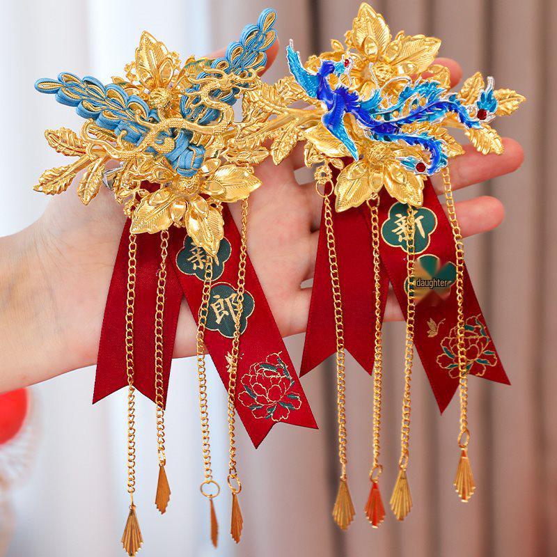Свадебный бутоньерка-комплект в китайском стиле с драконом и фениксом: Бутоньерка для Жениха и Невесты