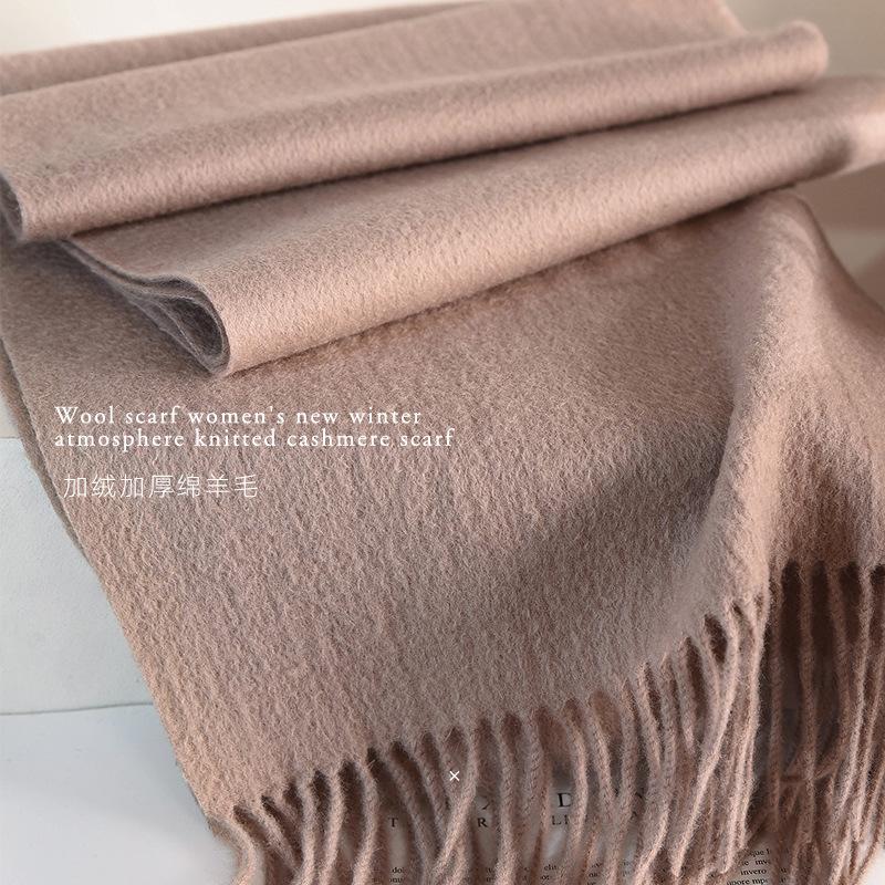Wool scarf Solid color scarf Women's versatile autumn and winter scarf Thickened warm shawl Simple fringed red scarf