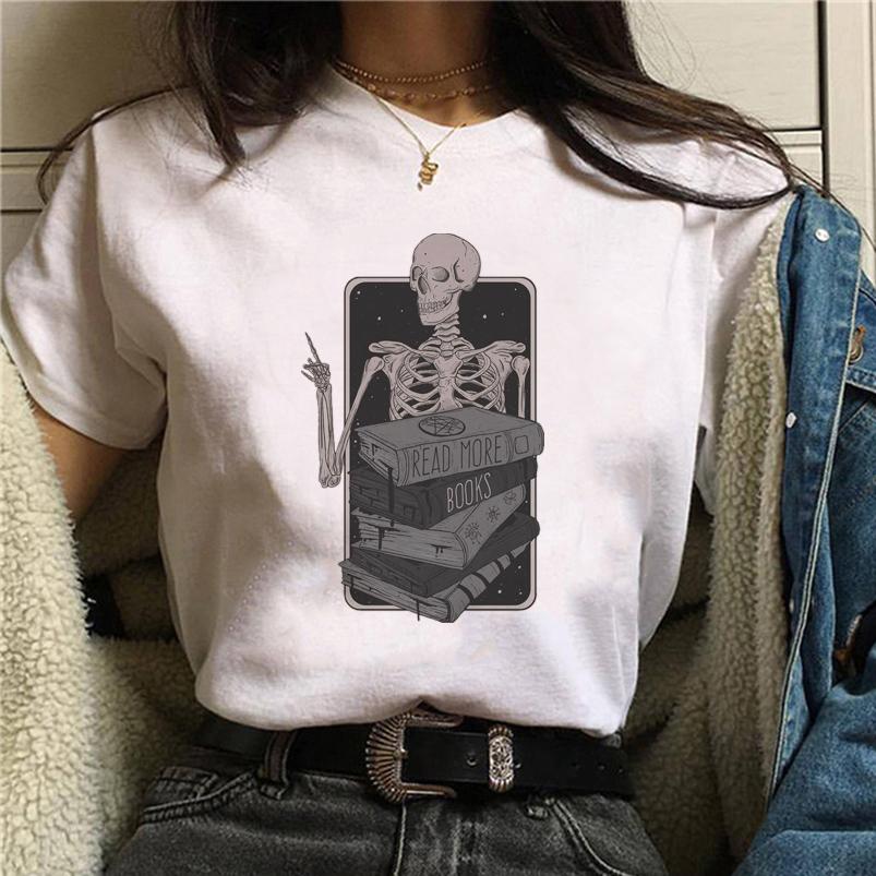 Summer Tshirt Female Tee Skull Cat Print Women Tshirt Punk Dark Grunge Streetwear Ladies Gothic Top Tshirts Harajuku Clothes Y2K