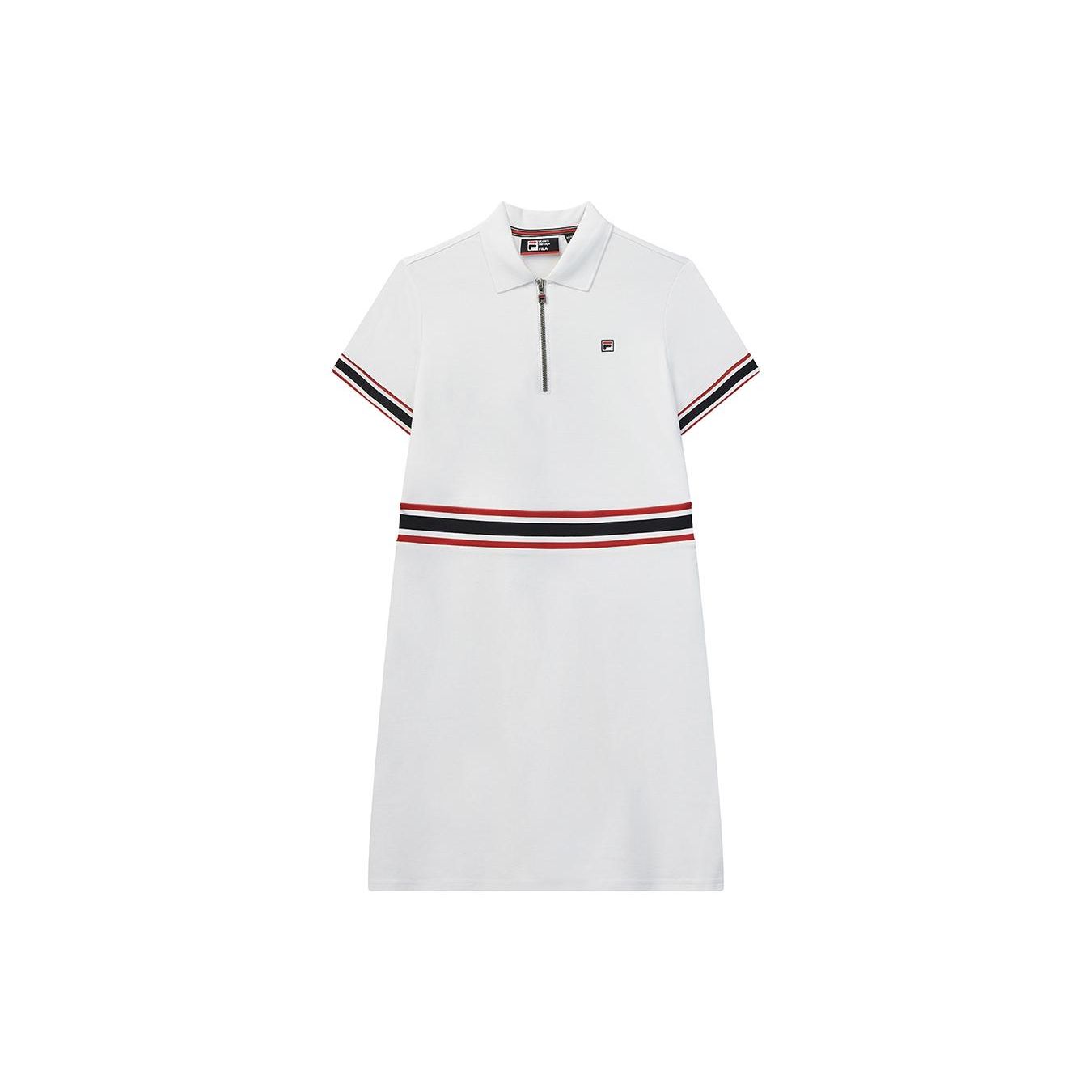 

FILA Fitted Half-Zip Fashion Knit Dress With Stripe Details Women Dresses White F11W021310FWT L