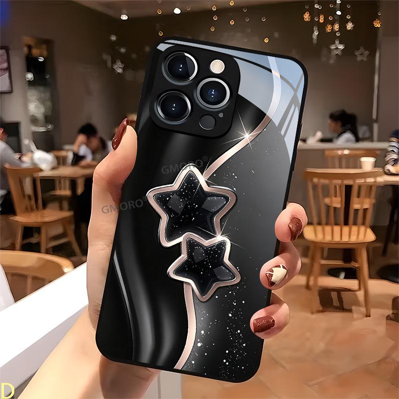 Popular black background glitter powder star mobile phone case iPhone17 premium glass case Apple 16pm protective case