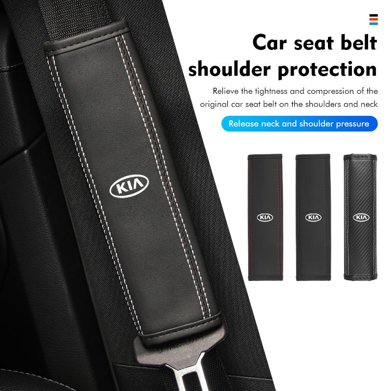 For KIA 2Pcs Leather Car Seat Belt Covers Shoulder Pads Auto Accessories Rio K5 K2 Sportage Ceed Sorento Picanto Stinger Soul RT1