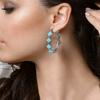 1 Pair Women Earrings Exaggerated U Shape Natural Stone Ethnic Style Bohemian Rhombus Faux Turquoise Statement Earrings Fashion Jewelry