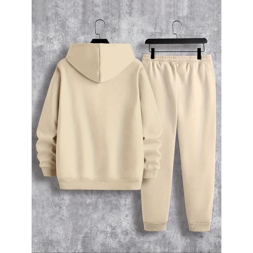Men's Casual Two Piece Set, Featuring Milan Pattern Printed Drawstring Pocket Hoodie, Paired with Drawstring Outdoor Casual Sports Pants