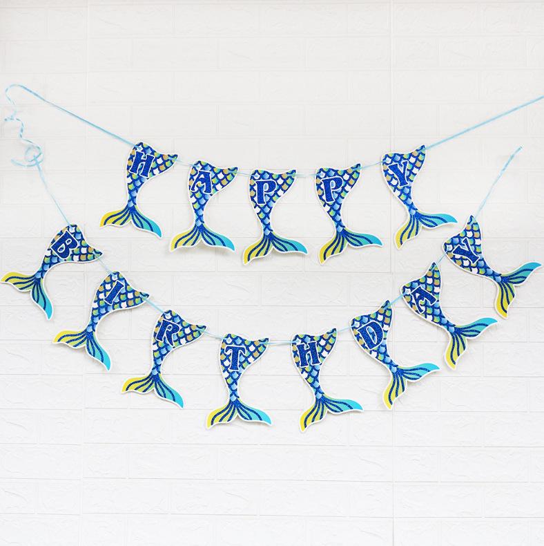 Mermaid Glitter Happy Birthday Banner - Party Decoration Flag