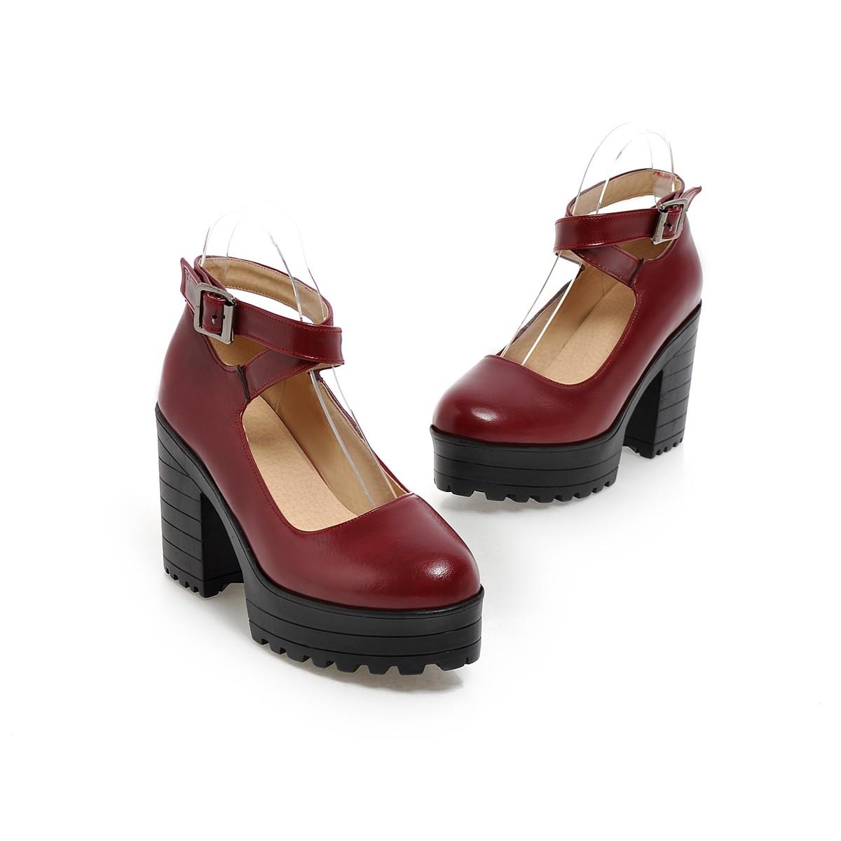 

Женские туфли на высоком каблуке, весенние и осенние, водонепроницаемые, на толстом каблуке, большого размера, с неглубоким носком 43 красный