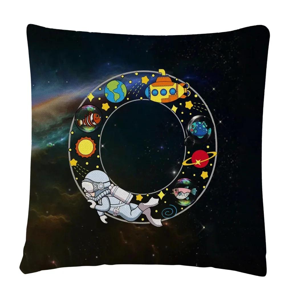 Astronaut Letter Cartoon Pattern Cushion Cover Pillowcase Home Sofa Car Decorative