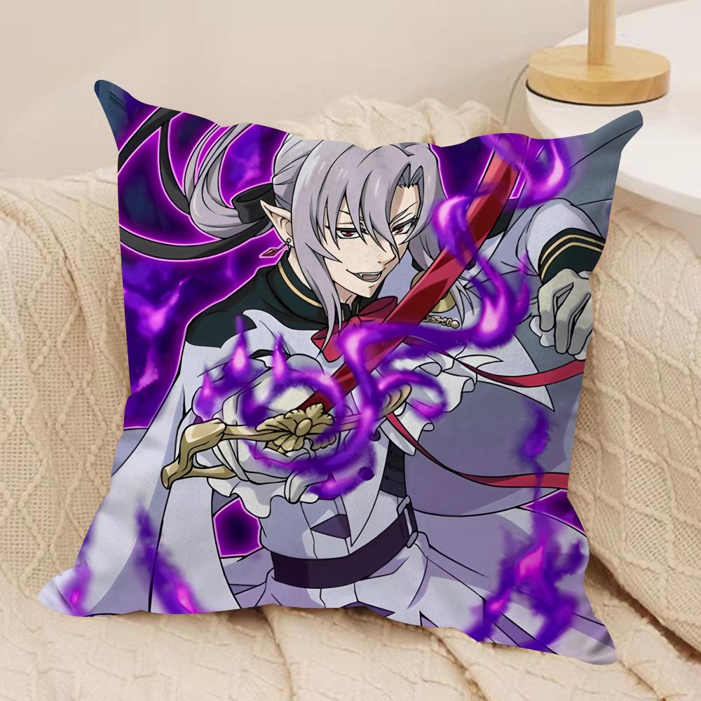SSeraph Of The End Cushion Cover Silky Short Plush Invisible Zipper Dustproof Sofa Pillow Case For Home Decor