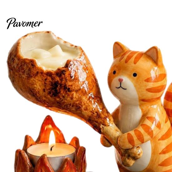 Woodland Candle Decor Campfire Animal Tealight Holder, Durable Resin with Cat Miniature Fox And Dachshund Figurines, Warm Cozy Atmosphere Decorative