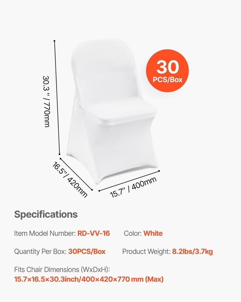 White Stretch Spandex Chair Covers - 30 PCS, Folding Kitchen Chairs Cover, Universal Washable Slipcovers Protector, Removable Chair Seat Covers, for