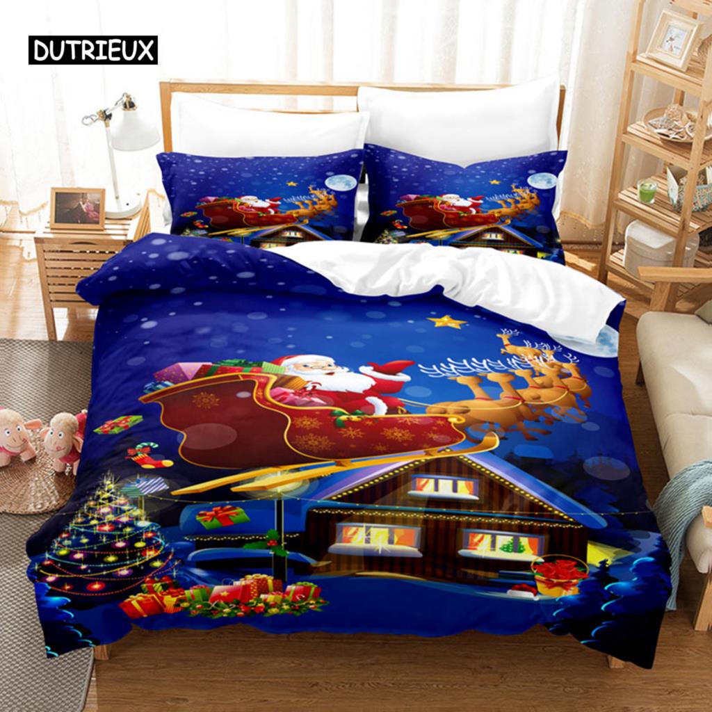 Christmas Snow Cartoon Deer Bedding Set Christmas Duvet Cover Set Comfortable Breathable Duvet Cover Christmas Xmas Gift