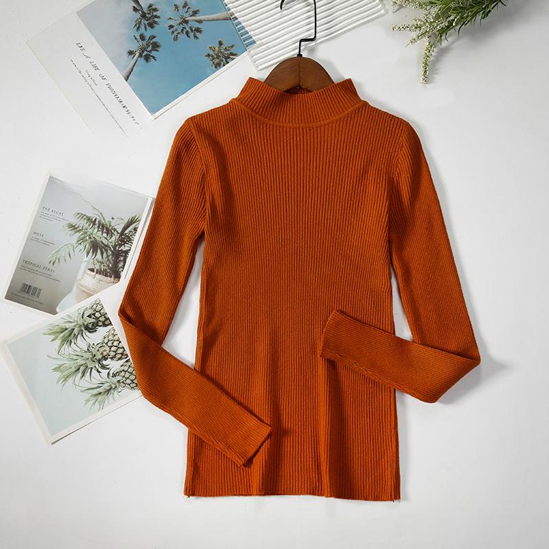 New Autumn Long Sleeve Base Knitted Sweater Women Winter Fashion Half High Collar Pullover Women Sweaters Vintage Slim Fit Solid Casual Knitwear 24970