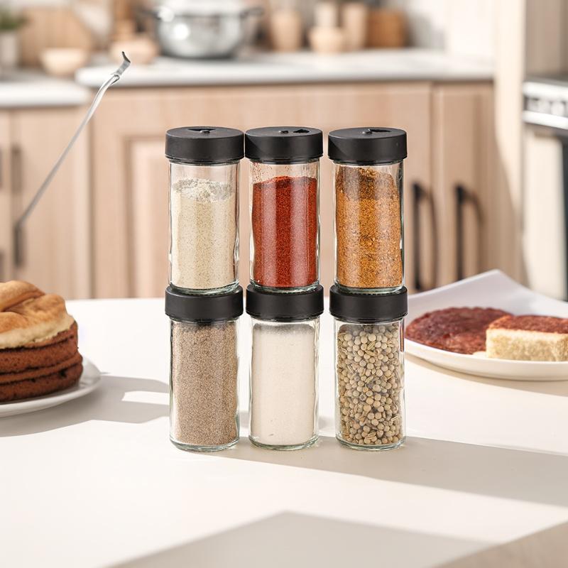 6-Jar Rotating Spice Rack Set Countertop Seasoning Container Organizer for Home Kitchen Cooking Storage Use