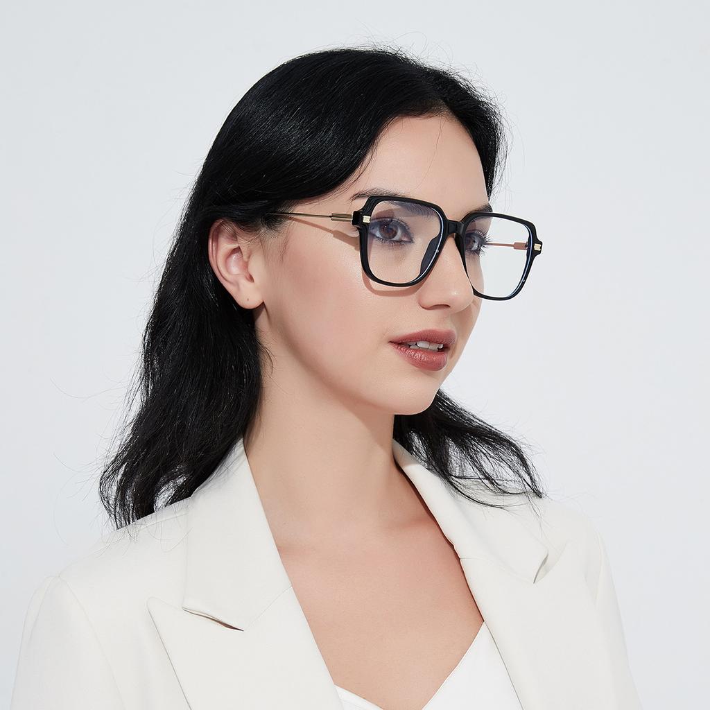 Glasses 95179 Semi-Metal Square Large Frame Retro Round Business Flat Mirror