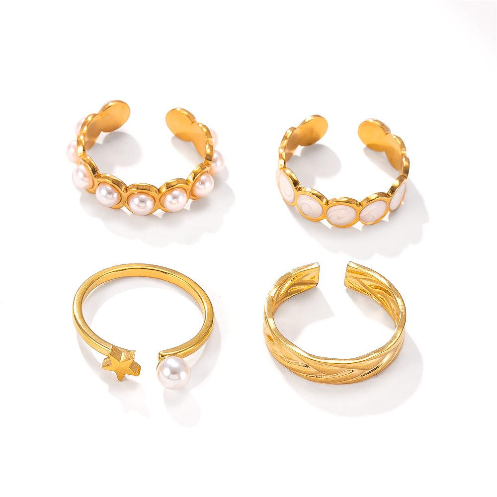 Stainless Steel Ring Hydraulic Oil Drop Pearl Open Ring Light Luxury Fashion 18k Gold Plated Titanium Steel Jewelry